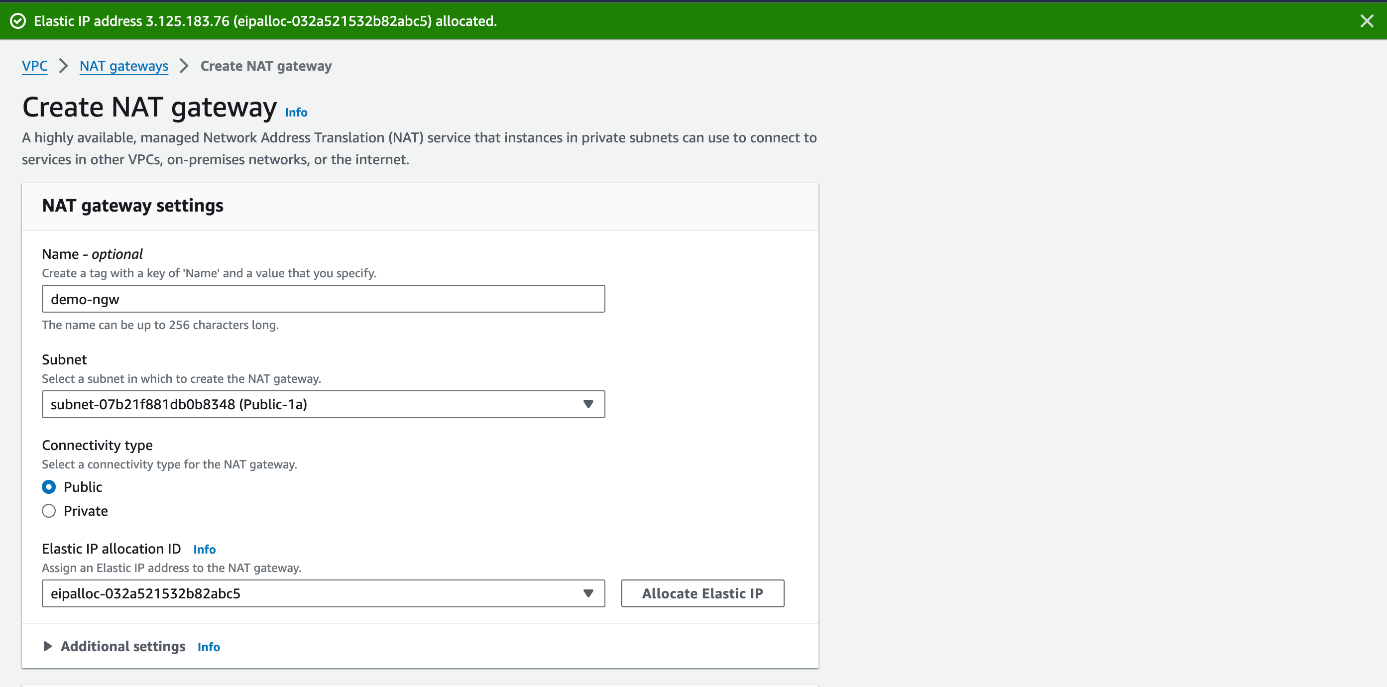 Create NAT Gateway